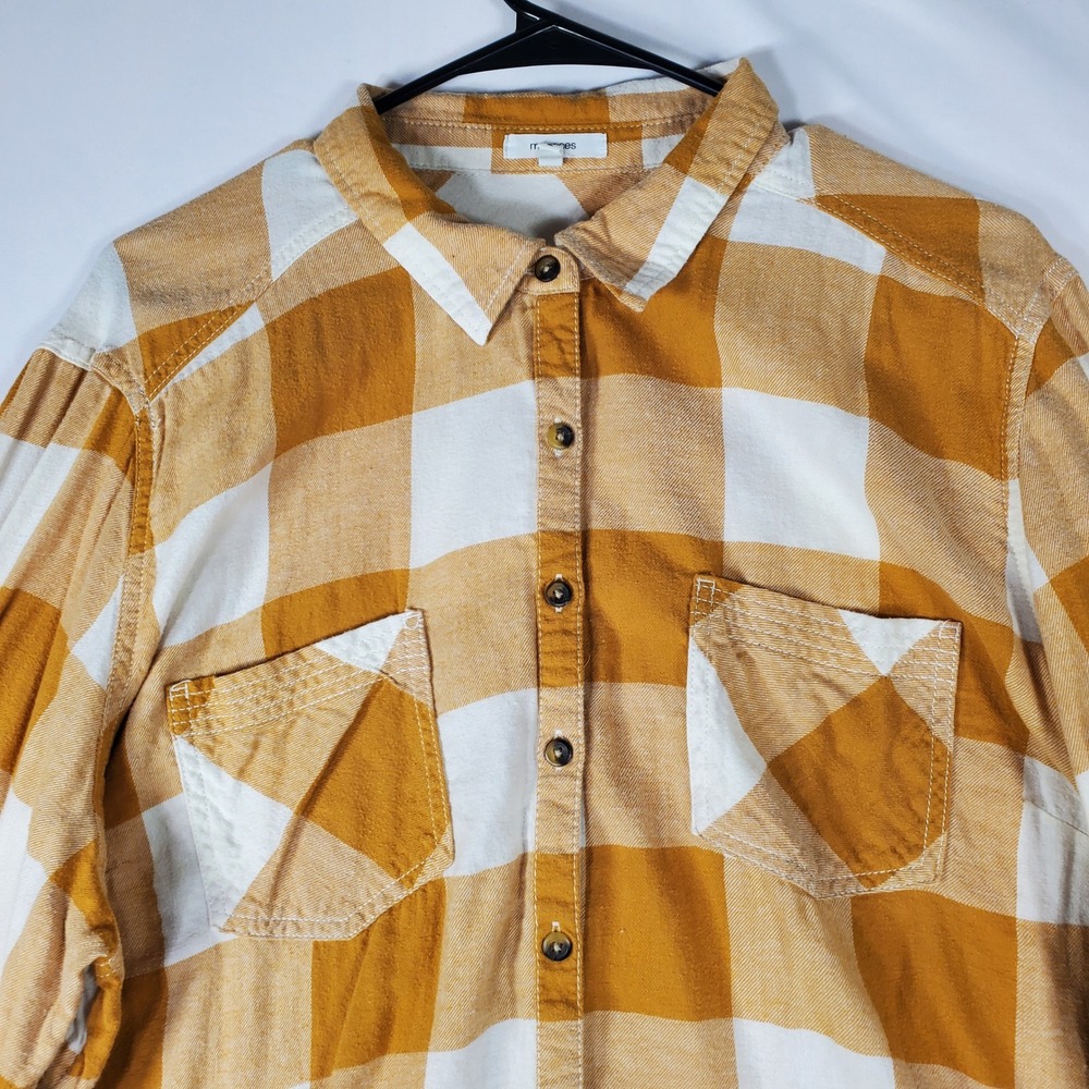 Maurices Womens Plus Size 2 Mustard Yellow White Buffalo Plaid Button Down Shirt